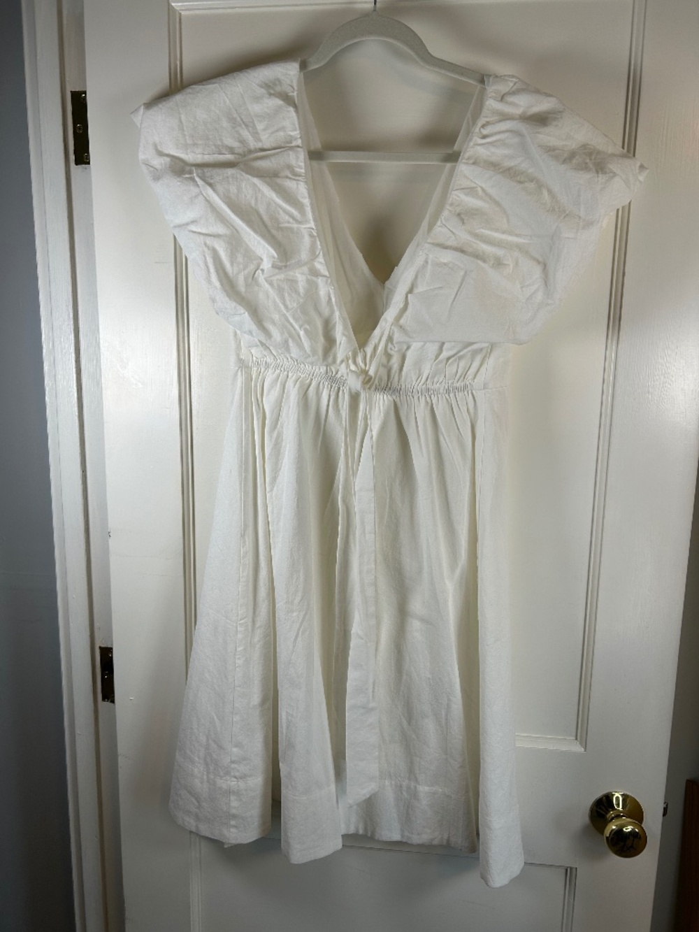 Commense NWT 100% Cotton V-neck, white puff sleeve midi dress size small